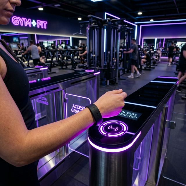 Pulsera RFID cerca de un torno de gimnasio