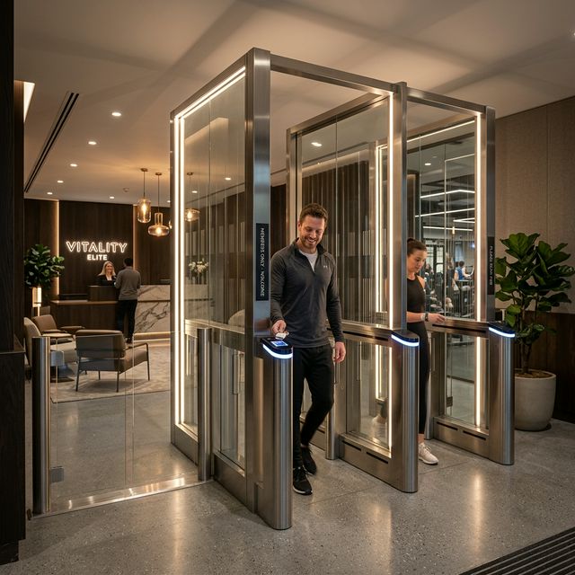 Acceso seguro a un gimnasio con tornos