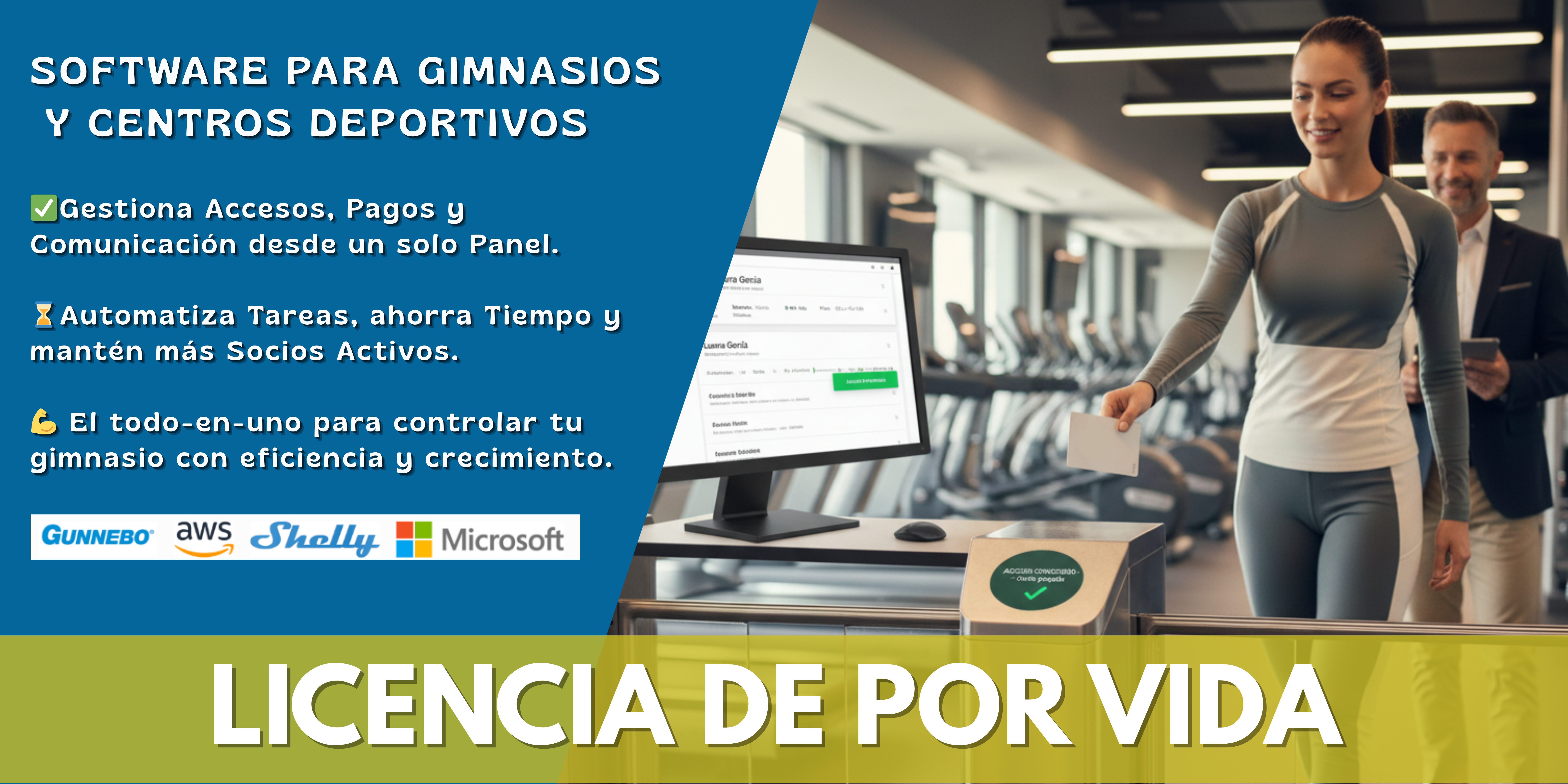 Software de gimnasio sin cuotas mensuales con control de accesos
